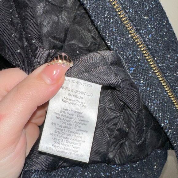 Veronica Beard Tawny Wool Blend Hooded Parka/Coat Navy Blue Tweed Size Small - Picture 8 of 10